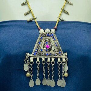 Antique Handmade Bohemian Style Necklace, Beaded Chain Necklace, Tribal Light